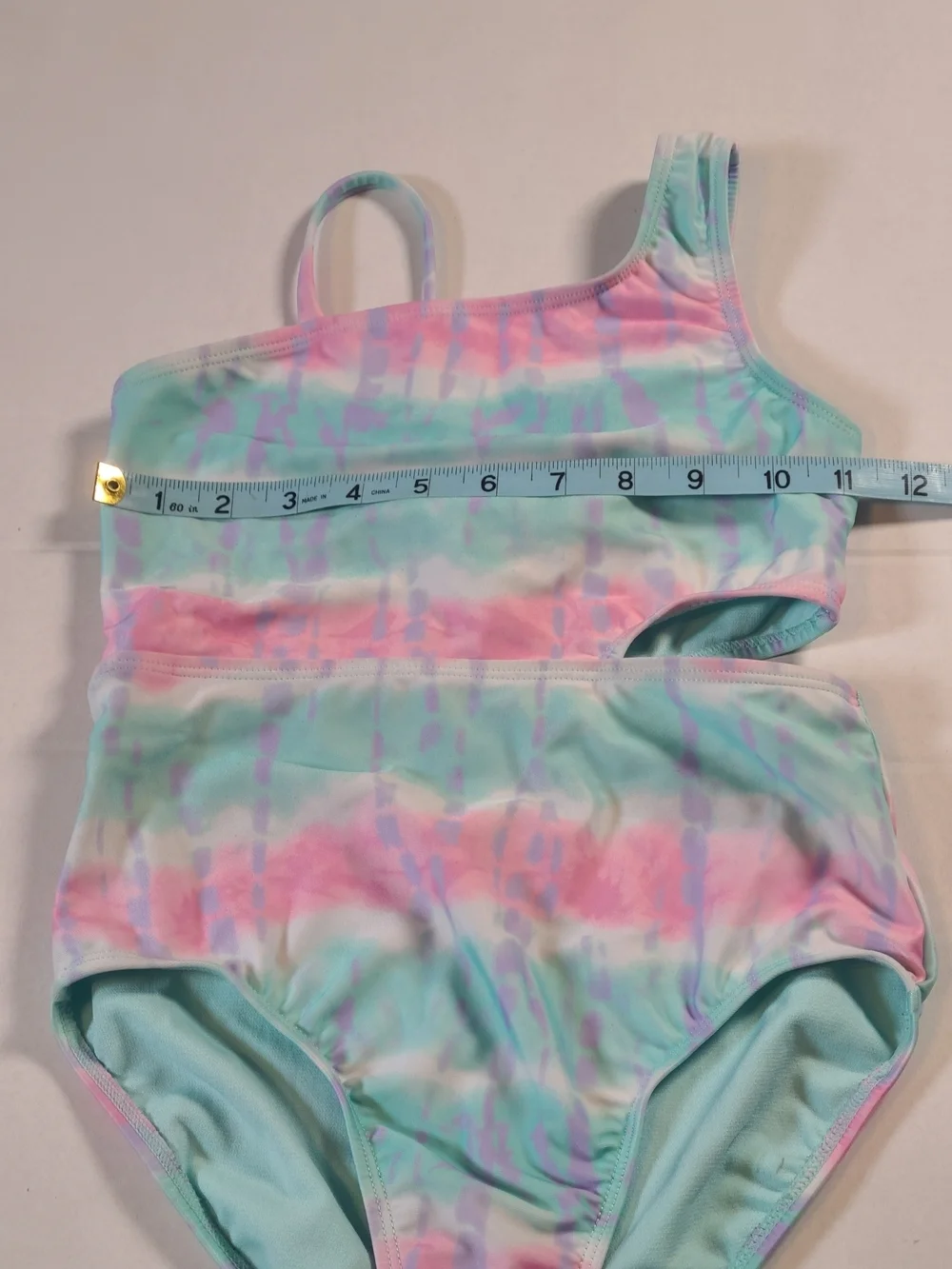 Girls Cute One-Piece Swimsuit in Pastel Tie-Dye EUC Medium 7/8 With  Side Cutout